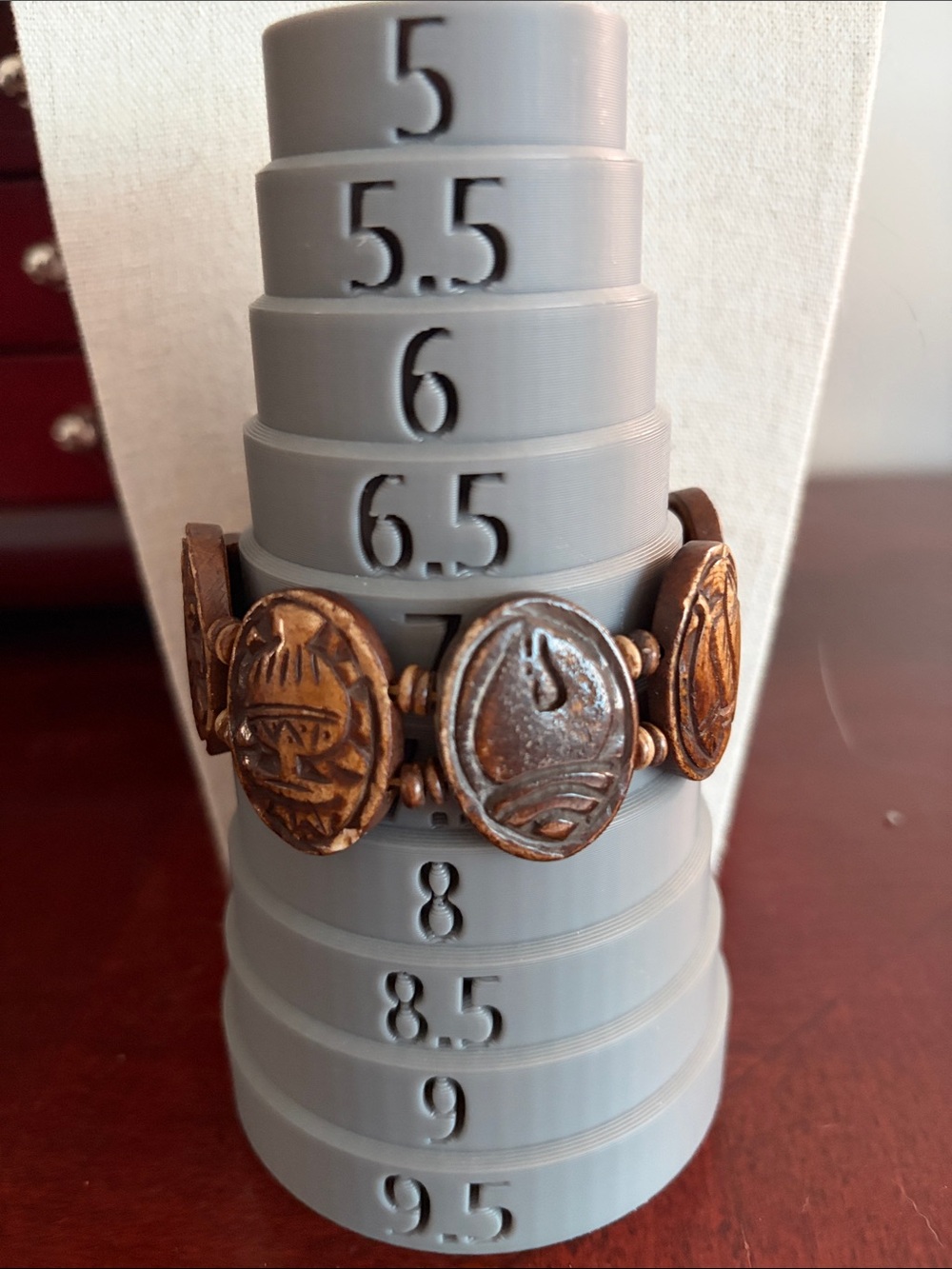 Hand Carved Wood Oval Link Bracelet